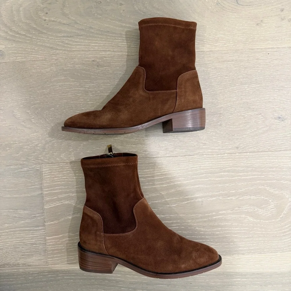 Aquatalia Boho Preppy Waterproof Brown Suede Boots Classic Pointy Square Toe 5